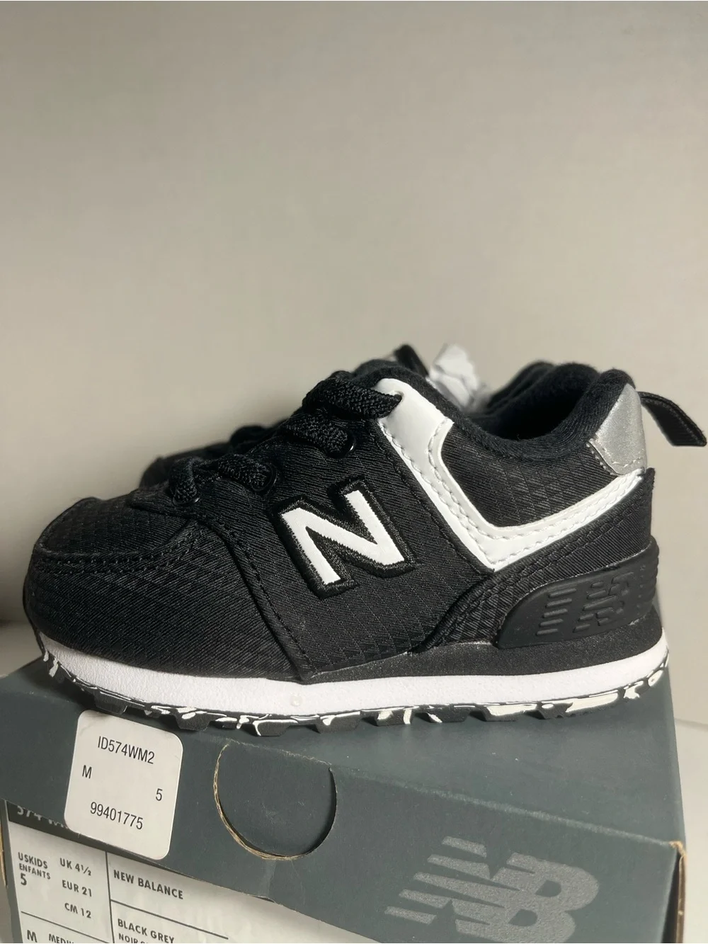 New Balance Kids Black and White Athletic Sneakers with 'N' Logo